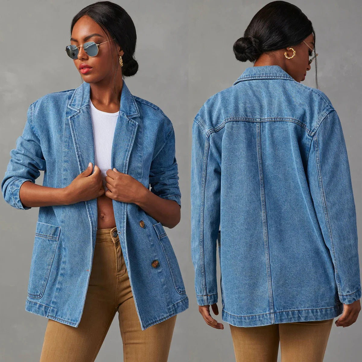 Romy | Trendy Denim Blazer met Een Relaxte Fit