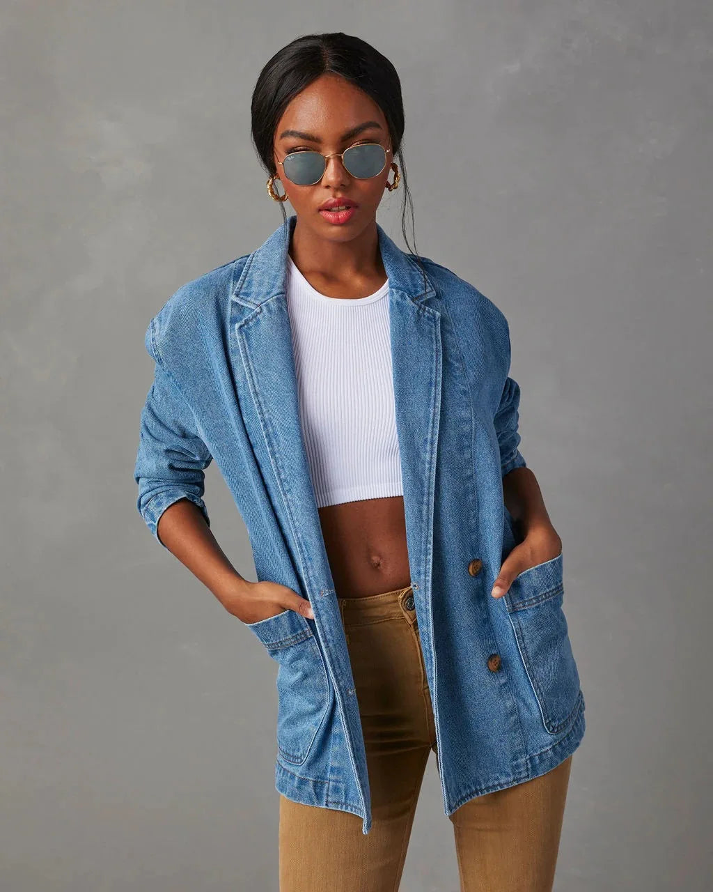 Romy | Trendy Denim Blazer met Een Relaxte Fit