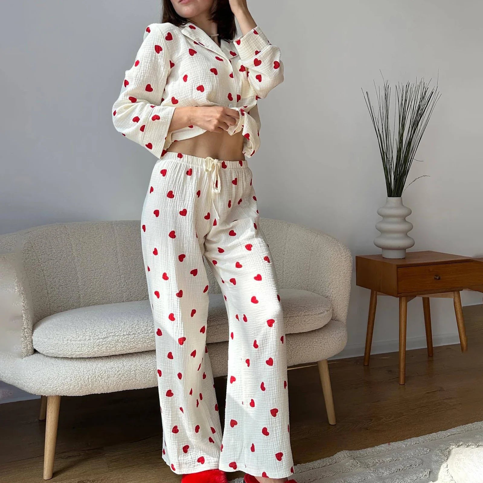 Lilou | Zachte Katoenen Pyjamaset met Hartjes Design