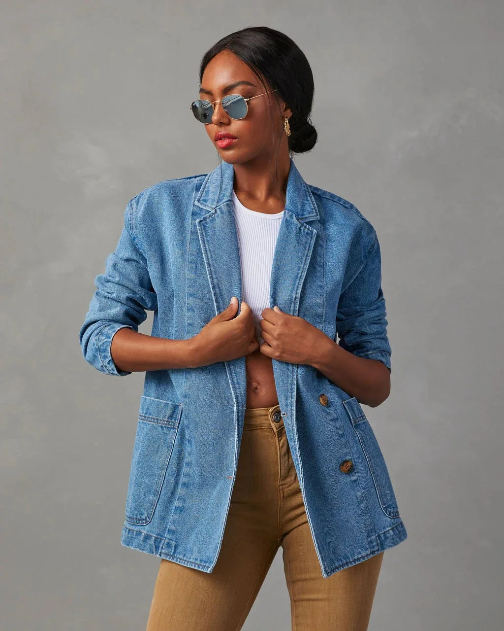 Romy | Trendy Denim Blazer met Een Relaxte Fit